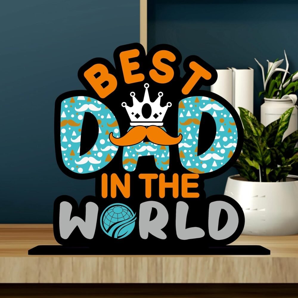 Best Dad in The World Wooden Tabletop Gift for Father or Dad Best (Multicolor 6 x 6 Inches) @ 279-